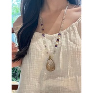 Natural Nine-Tailed Fox Crystal Necklace Pendant Hand-Carved Pink Crystal White Crystal Natural Crys