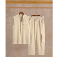 Men's Classic High-End Clean-Cut Solid Color Mandarin Collar Sleeveless Tank Top With Slant Pockets 