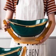 竹製託盤家用餐廳水果籃套裝大中小號元寶休閒碗