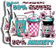 50 Percent Coffee 50 Percent Anxiety Sticker Funny Drink Stickers Cute Skull Flowers Coffee Lover De