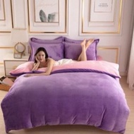 粉紫撞色雙人床床單（二手 八成新）
