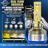Triple Colors App intelligent Controlled 150W 98600LM H4 H11Car LED Headlight H1/H3/H7/H8/H9/9005/HB