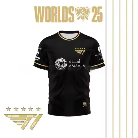 Faker Jersey League of Legends 2025 World Champion All-black Team Jersey T-shirt Lol Esports Lck T1 