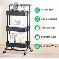 ✲3 Tier Multifunction Storage Trolley Rack Office Shelves Home Kitchen Rack With Wheel
