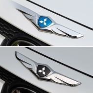 For Mitsubishi Aluminium Car Logo Car Front Cover Metal Ornaments Angel Wings Stickers Engine Hood S