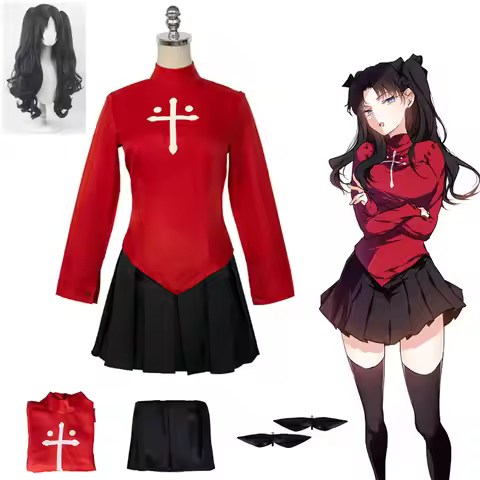 Anime Game Fate Stay Night Tohsaka Rin Cosplay Costume Wig For woman Red Shirt Skirt Stocking Hairpi