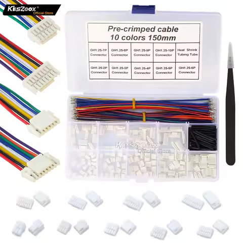 Keszoox JST 1.25mm GH 1.25 Connector Kit 2-10P with 28AWG Crimped Terminal Wire