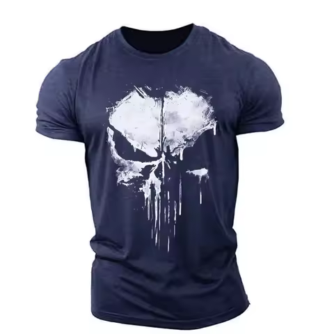 Men's T-Shirt Harajuku Punisher Skull 100%Cotton Street Quality Top Fitness Stretch Men's Clothing B