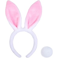 Bunny Ears Headband and Tail White Bunny Ears Cute Plush Pink Rabbit Ears Headband, Halloween Easter