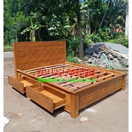 Tempat Tidur Laci Dipan Kayu Jati Ranjang Spring Bed Murah