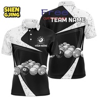(shengjing)Personalized Black White Grunge Billiard Balls Polo Shirts For Men, Custom 8 Ball Pool Te