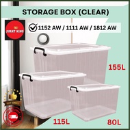 [READY STOCK]155L/115L/80L Clear Storage Box Transparent  Kotak Simpanan roda/Storage Box with wheel
