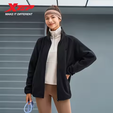 Xtep Knitting Jacket For Men And Women Winter Comfortable Short Coat Zip-up Stand Collar Warm Traini