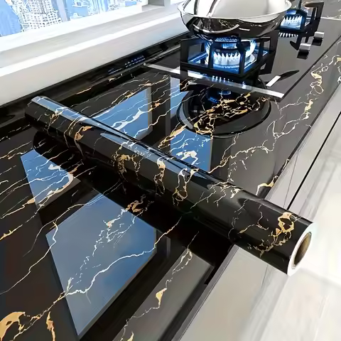 Marble-pattern Self-adhesive Wallpaper Kitchen Stove Cabinet Anti Oil Aluminum Foil Stickers Ceramic
