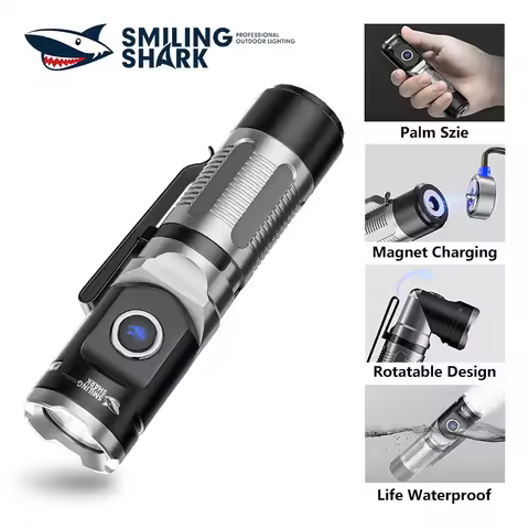 Smiling Shark ES15 Right Angle Flashlight 90°Twist Magnet Charging 90 Degree Light Rechargeable Wate