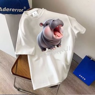 ⭐BK-1181⭐เสื้อยืดหมูเด้ง Moodeng hippo เสื้อลายฮิปโปน่ารัก ฮิปโป แคระ หมู เด้ง T-shirt ใส่สบาย