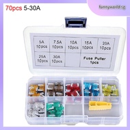 【FUNWD❀】70Pcs small Automotive Fuse Assortment Kit 5, 7.5, 10, 15, 20, 25 & 30 Amp Mixed