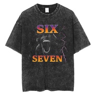 67 Six Seven Bootleg 6 7 Meme Oversized T shirt 100% Cotton Vintage Washed T-shirt for men women hip