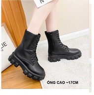 [ĐẸP ĐỘC_CHI PU] Giày bốt cột dây nữ 1 dây kéo chunky boots boot combat nữ đế thô 5 phân boot ulzzan