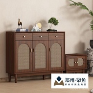 Wooden Frame Retro Rattan Real Household Hot-selling 2024 Shoe Cabinet Entrance Style Door Indoor Do