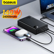 Baseus 140W Power Bank 24000mAh Fast Charging Portable Battery Charger 3 Output Ports for iPhone 15 Pro Max Xiaomi Samsung Notebook Tablet（With Cable）