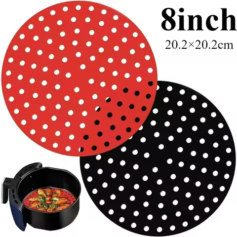 8 Inch Reusable Silicone Air Fryer Liners, Non-Stick Air Fryer Basket Mats, Air Fryer Accessories