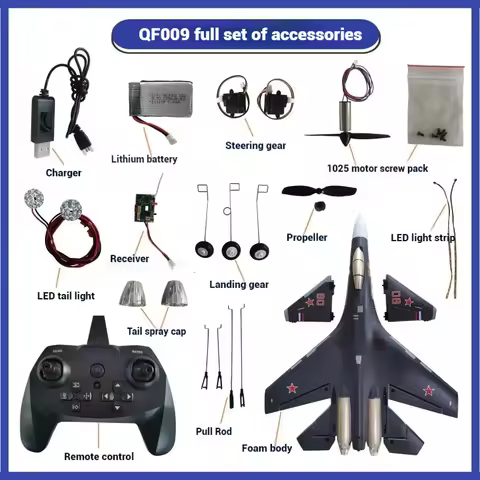 Assembly Of Qf009 Four Channel Su35 Remote Control Aircraft Airbody Rudder, Propeller Motor Accessor