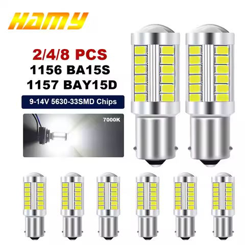 2/4/8 PCS PY21W P21/5W 1156 Ba15s 1157 Bay15d LED Bulbs Turn Signal Light 12V 33SMD 7000K White Car 