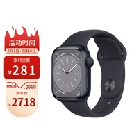 Apple Watch Series 8 智能手表 41mm 午夜色铝金属表壳+午夜色运动型表带【GPS款】MNP53CH/A