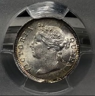 4B香港五仙 1891年  [PCGS MS64]  白銀鑄造【爆光/靚包漿--高評分靚品相】【開埠初期 維多利亞女皇】香港舊版錢幣・銀幣  $4800