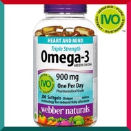 Webber Naturals - 三倍強效奧米茄3魚油 Omega-3 (900 毫克 EPA / DHA) 200 粒軟膠囊 心腦血管關節健康補腦 新舊包裝隨機發貨 (參考效期: 03/2028*