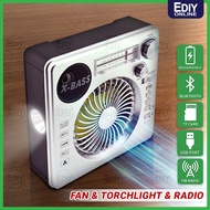 Rechargeable FM Radio + Table Fan + Torch Night Light Portable Camping Bluetooth USB Speaker Emergency Lamp Box Table