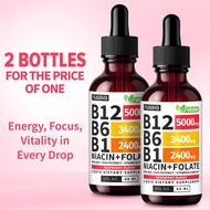 (2-) Vitamin B12 Liquid Supplement Drops with B6 B1 Niacin & Folate - Edible Support Energy Brain &