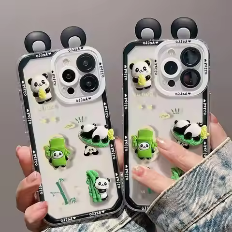 Cute 3D Panda Ears Case for OPPO A38 A58 A78 A17 A16 A15 A76 A57 A77 A55 A54 A74 A52 A72 A73 A92 A93