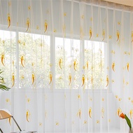 New Chinese Style Tulle Curtain For Living Room Ginkgo Leaf Fish Embroidered Voile Drapes Sliding Glass Door Partition Bay  Light Filtering Window Gauze