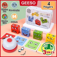GEESO 80Pcs Cube Face Changing Building Blocks Board Game Expression Wooden Puzzle Blocks Educationa