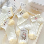 Girls' Cat Pattern Socks KT Cream Short, Breathable, Anti-Friction, 5 Colorpilihan DMFS001
