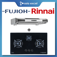 RINNAI RH-90ERI 90CM SLIMLINE HOOD + FUJIOH FH-GS5530 SVGL (LPG) / FH-GS6530 SVGL (PUB) 3 BURNER GLASS GAS HOB