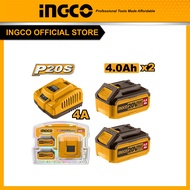 INGCO ชุดแท่นชาร์จ 4Ah+แบตเตอรี่ 20V 4 Ah 2 ก้อน FBCPK1424