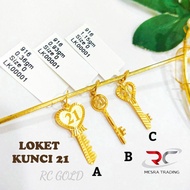 LOKET KUNCI 21 TAHUN EMAS TULEN 916 21ST BIRTHDAY GOLD KEY PENDANT 916 CHARM BIRTHDAY KEY GOLD 916