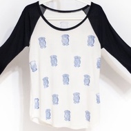 女裝 莫代爾涼感拼色Tee 棒球七分袖上衣 印度木刻印上衣-貓頭鷹