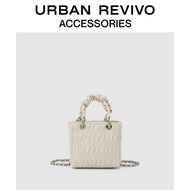 Zaraรังเกียจ URBAN REVIVO กระเป๋าสตรี,สินค้า2023ใหม่ฤดูใบไม้ผลิและฤดูร้อนกระเป๋ากระเป๋าถือสะพายข้างถังลายจีบเมฆสีขาวสายโซ่