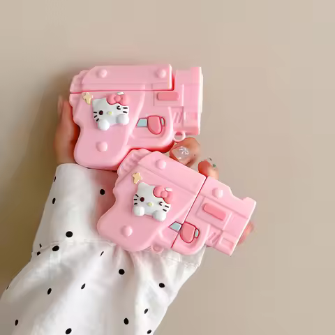 Cute 3D Cartoon Hello Kitty Silicone-gun Earphone Case For Airpods Pro3 Pro2 Pro Airpods 1 2 3 4 Sil