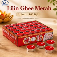 100PCS 1/2 Hour Ghee Candle Tealight Candle Lilin Ghee Red Yellow untuk Prayer Temple Altar Worship 