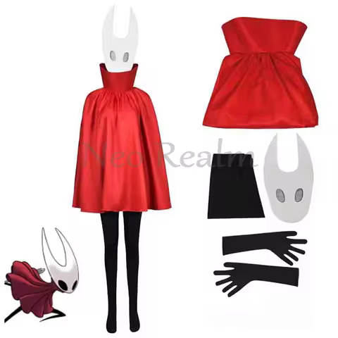Hollow Knight Silksong Hornet Cosplay Costume Full Set Red Cloak Pants Gloves Mask for Halloween Car