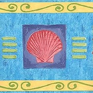 Concord Wallcoverings Wallpaper Border Nautical Pattern Fish Shell in Frames for Bedroom or Cottage,