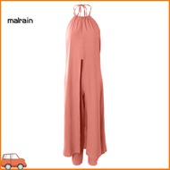 [Ma] 2 Pcs/Set Women Top Pants Set Solid Color Soft High Waist Breathable Individual Lace Up Off Shoulder Halter Neck Sleeveless Blouse Trouser Suit Women Clothes