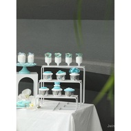 Iron Art Holder Props Mirror Dessert Stand Wedding Blue Birthday Banquet White Cake Pan Set Table A5