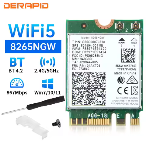 For Intel 8265 AC8265 8265NGW NGFF for M.2 867M Wifi Card WIFI Bluetooth-Compatoble 4.2 Network Adap
