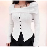 Top Crop Top Fit Body Sabrina Button Location Mataram Lombok